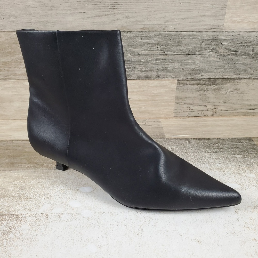 ALDO Joanaa Womens Ankle Boots Sz 9 Black Leather Kitten Heel Pointed Toe
